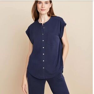 Lou & Grey Black Sandwashed Tie Shirt With Front Pocket